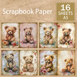 16 Sheets A5 Size Lace Cute Bear Background Vintage Grunge Journal Planning Scrapbooking