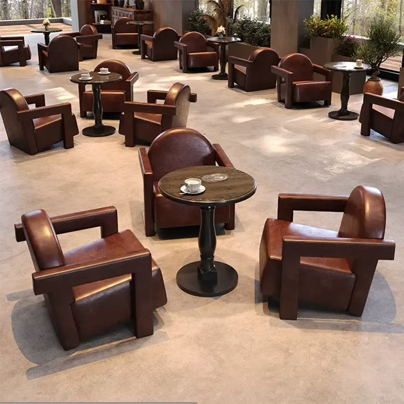 Retro American Solid Wood Armchair Cigar Bar Chair Hotel Coffee Shop Sofa Booth Lounge Furniture