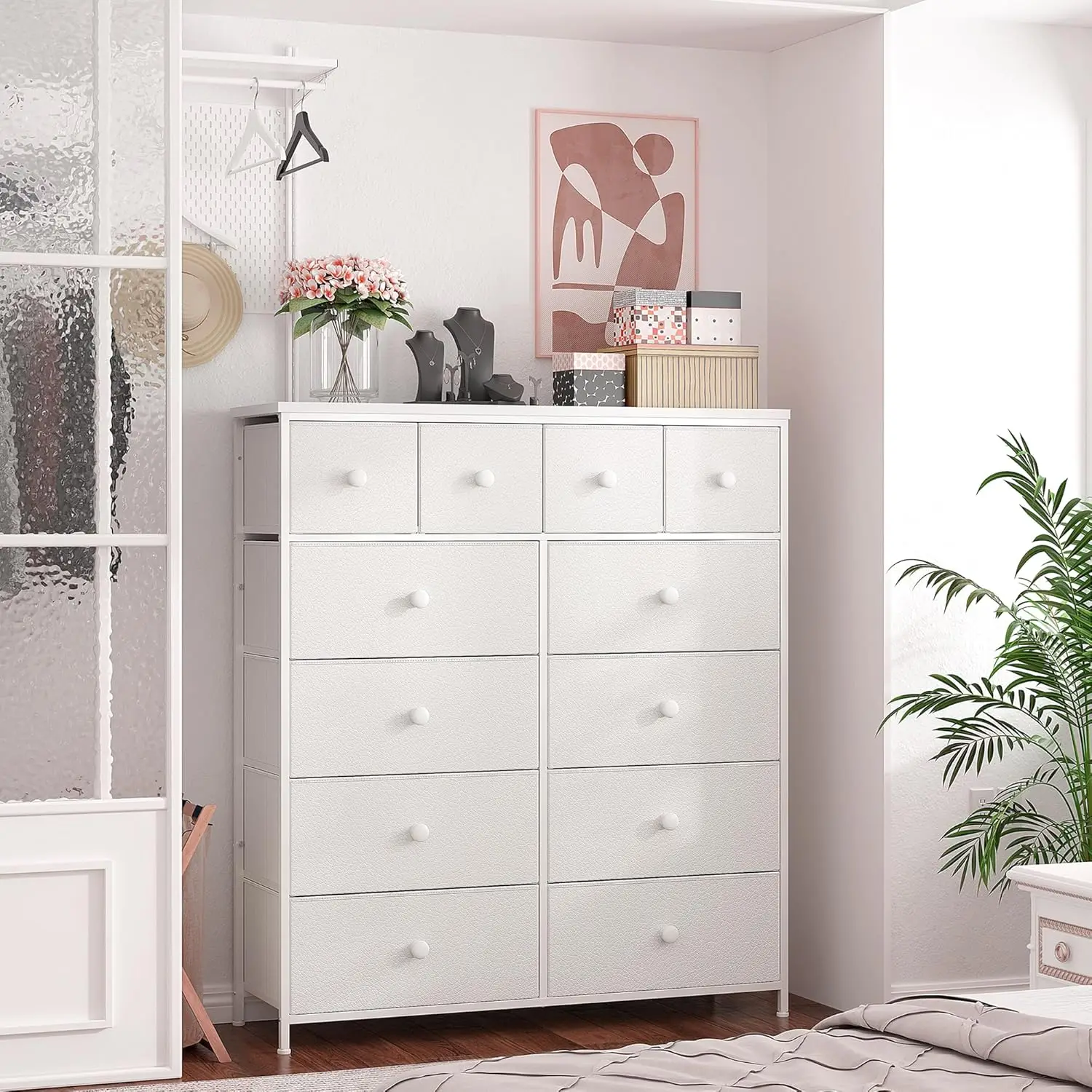 Dresser,White Dresser for Bedroom with 12 Drawers,Tall Dressers for Bedroom,White Fabric Dressers & Chest of Drawers for Bedroom