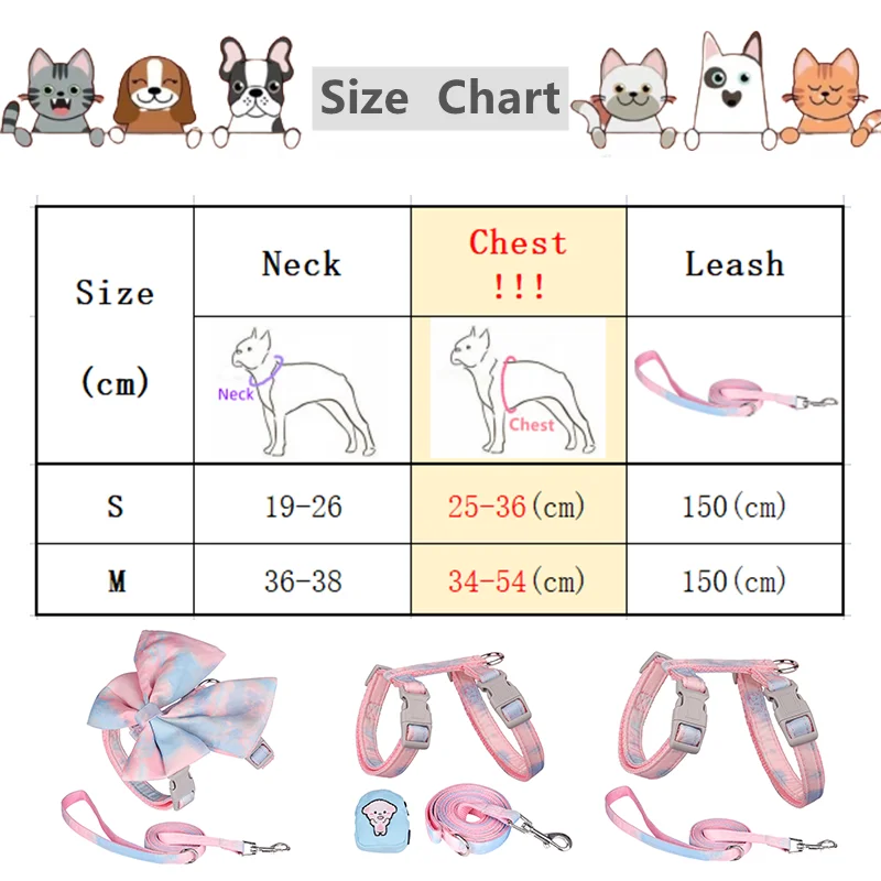 Cute Pet Dog Harness And Leash Set Princess Cat Vest Harness For Small Dog Walk Training Accessories With Bow Puppy Supplies Yor