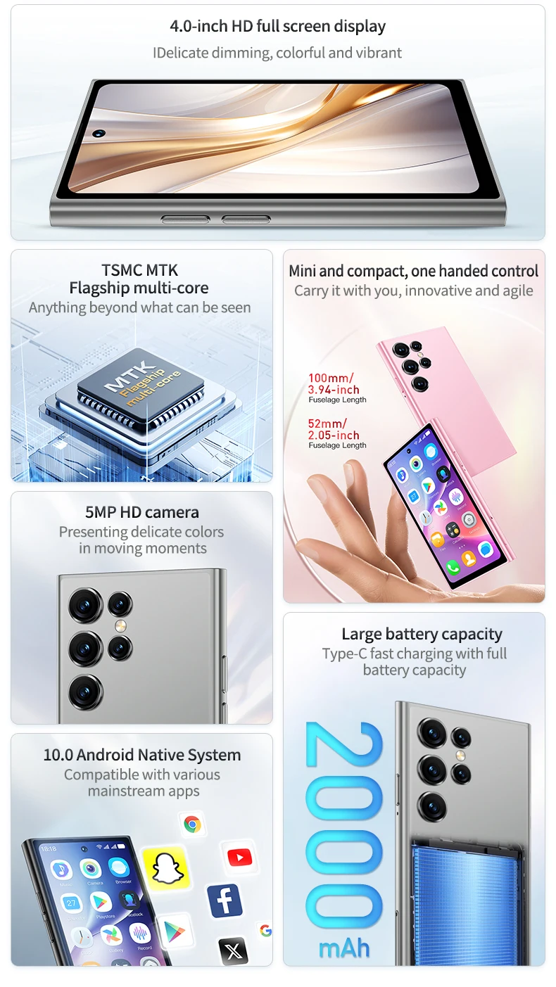 ONEMYTH S25 Pro 3G Smartphone 4.0inches MTK 2GB RAM 16GB ROM Dual SIM Card 5MP 2000mAh Type-C Android Cellphone Face Unlock