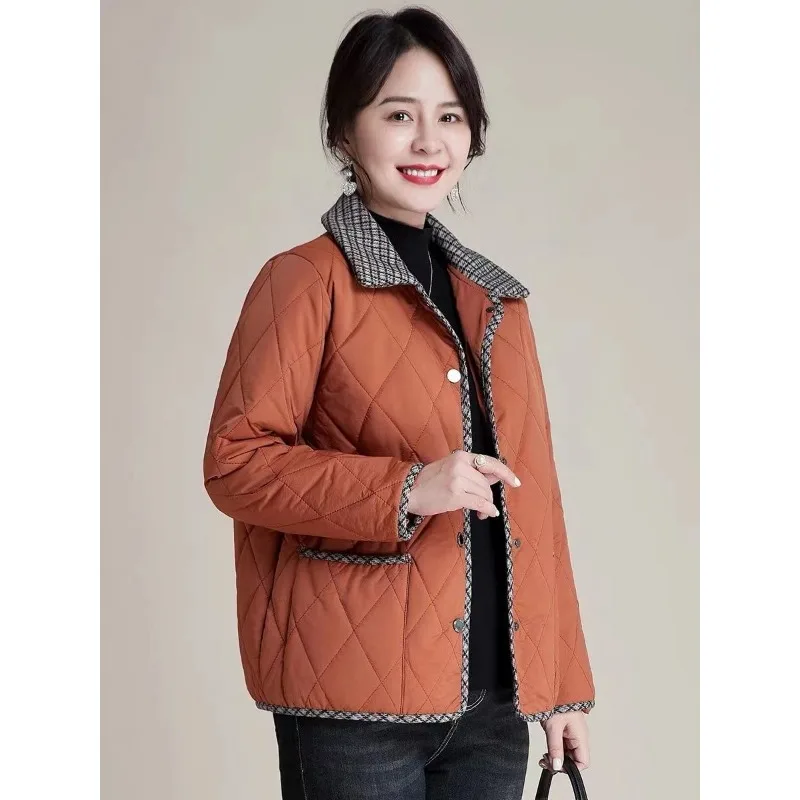 Women Plaid Collar Quilted Coat Winter Lightweight Padded Jacket Elegant Outerwear For Mom