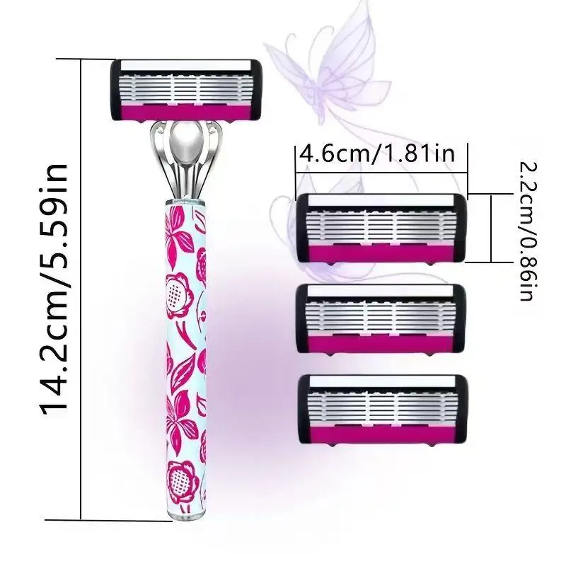 Manual Men’s Body Hair Removal Shaver with 6-Layer Stainless Steel Blade and 2 Handle + 30 Blades