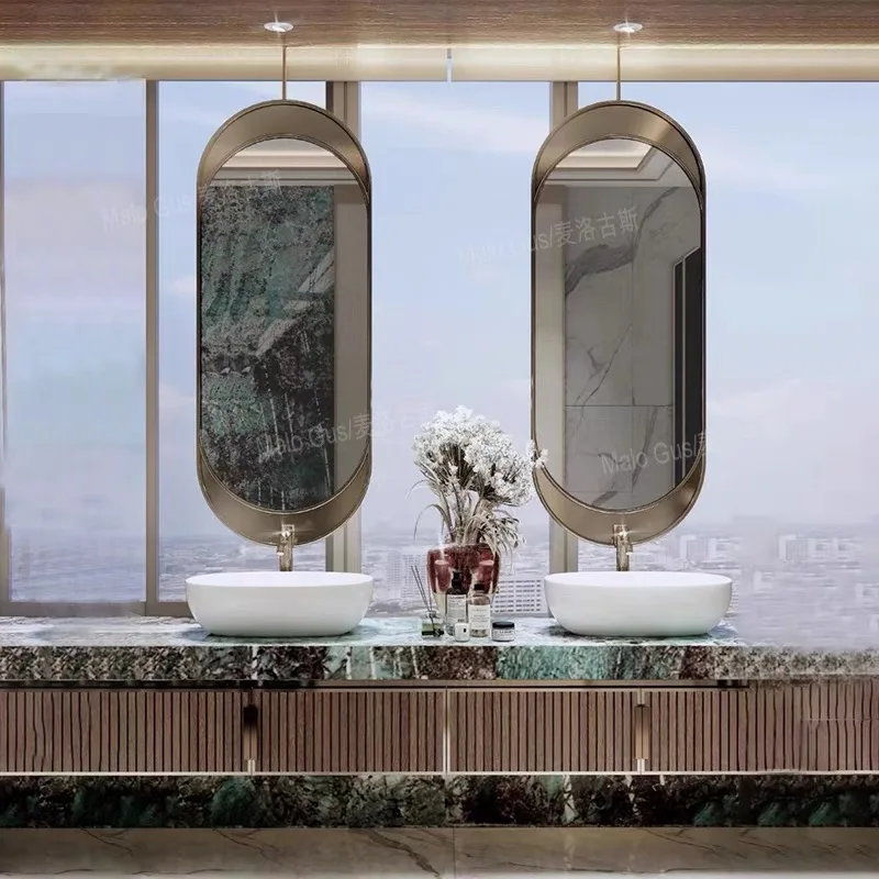 Suspended Oval Stainless Steel Bathroom Vanity Mirror Ceiling Mount Mirror For Hotel Washstand
