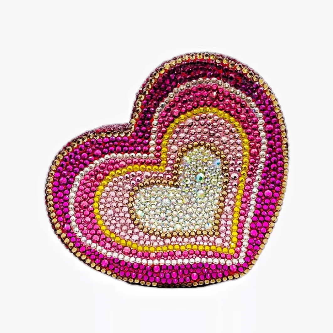 Rainbow Heart Women Luxury Crystal Evening Clutch Bags Hard Case  Rhienstones Party Handbag Purse