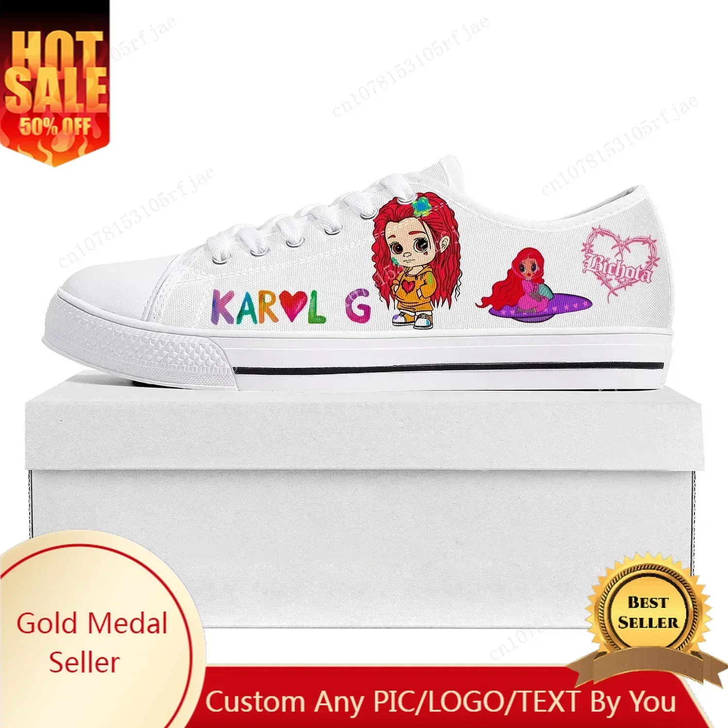 Karol G Singer Printed Low Top High Quality Sneakers Mens Womens Teenager Canvas Sneaker Casual Couple Shoes Custom Made Shoe