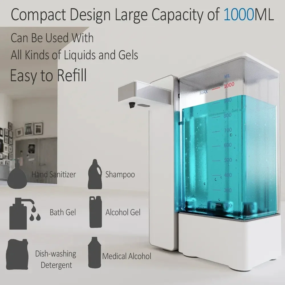 2023 금속 손 소독제 디펜서, 자동 비접촉식 센서, 액체 비누 디펜서, 주방 욕실용, 1000ml