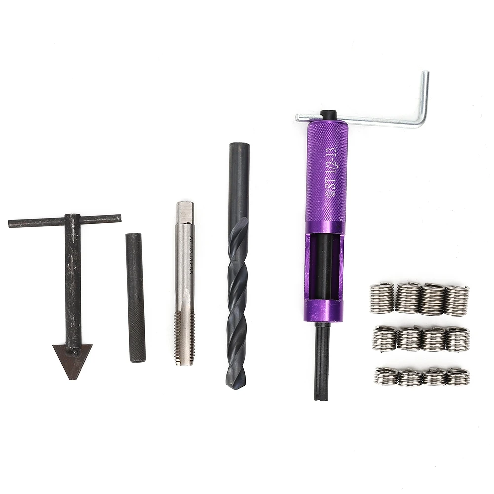 Thread Repair Kit 1/2in-13 UNC with 12Pcs Threaded Insert Hand Tool for Mechanical Maintenance1/2in-13
