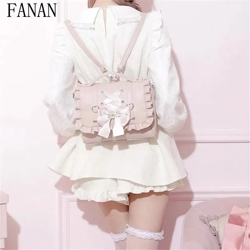 

Новые женские сумки в японском стиле Лолиты, сумки на плечо с бантом для женщин, ручная сумка Love, диагональные рюкзаки с крестом для девочек