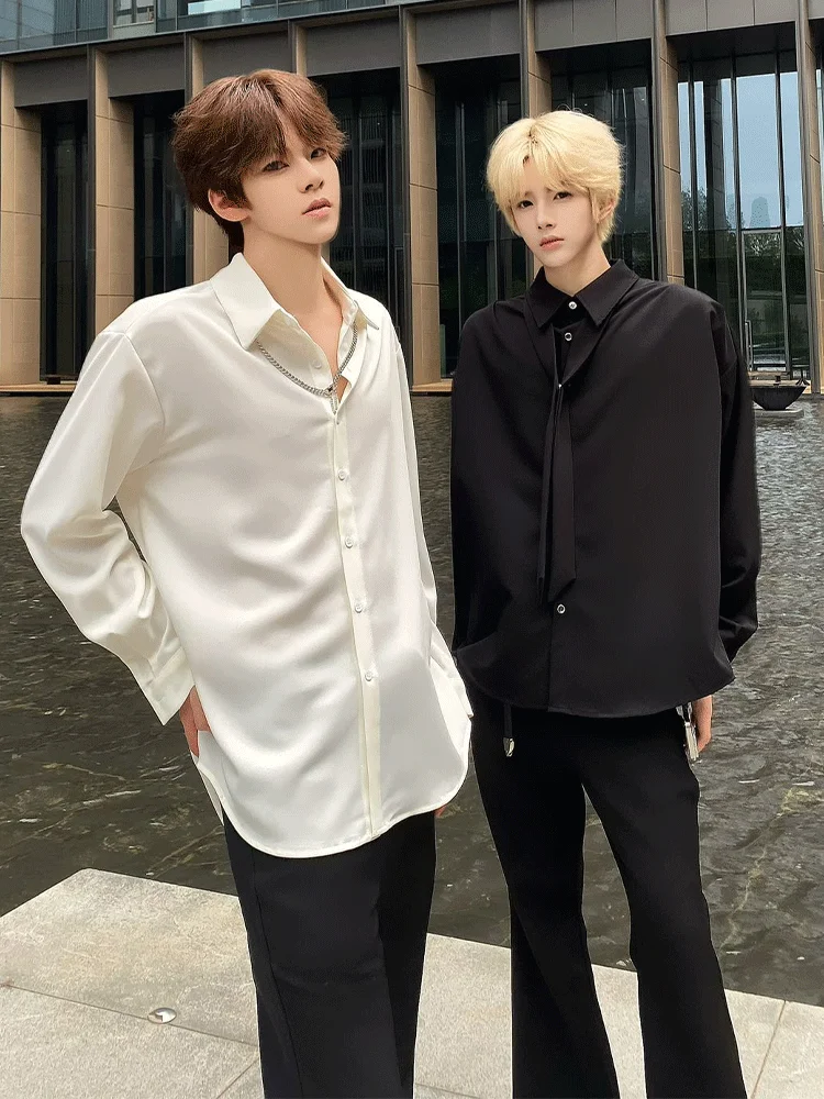 

White American Long Sve Fce Lined irt Men's Autumn Winter High End Sli Couple Layering Inner Wear Top