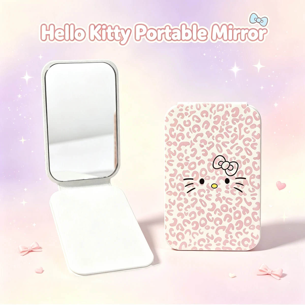 Sanrio Hello Kitty Miroir de maquillage pliable à imprimé léopard, miroir cosmétique de poche portable, miroir de poche mignon, miroir de voyage