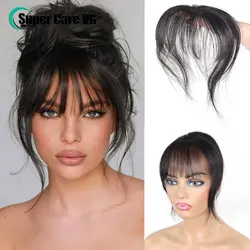 French Style Clip In Bangs Real Human Hair Wispy Hair Bangs Black Brown Air Bang Fringe Hairpieces For Women For Daily Wear