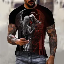 Men's T-Shirt Undead Skeleton Pattern 3d Print Short Sleeve  Casual Man Clothes Summer New Sport Shirts Oversized Tees For Men