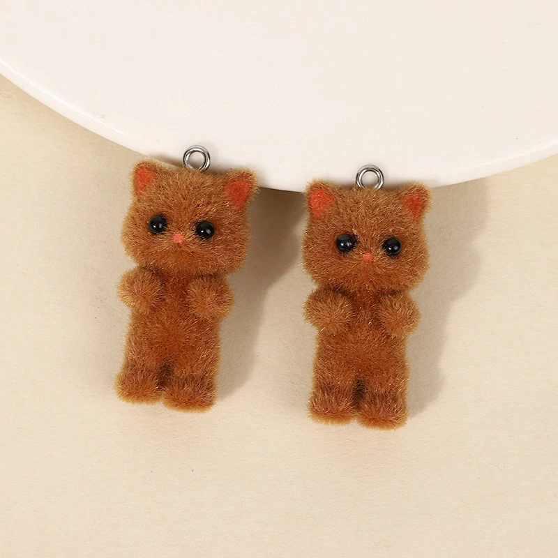 30pcs Cartoon Flocking resin Charms 3D cute Plush Animal Doll Pendant for make Keychain Backpack chains DIY Crafts Jewelry Make