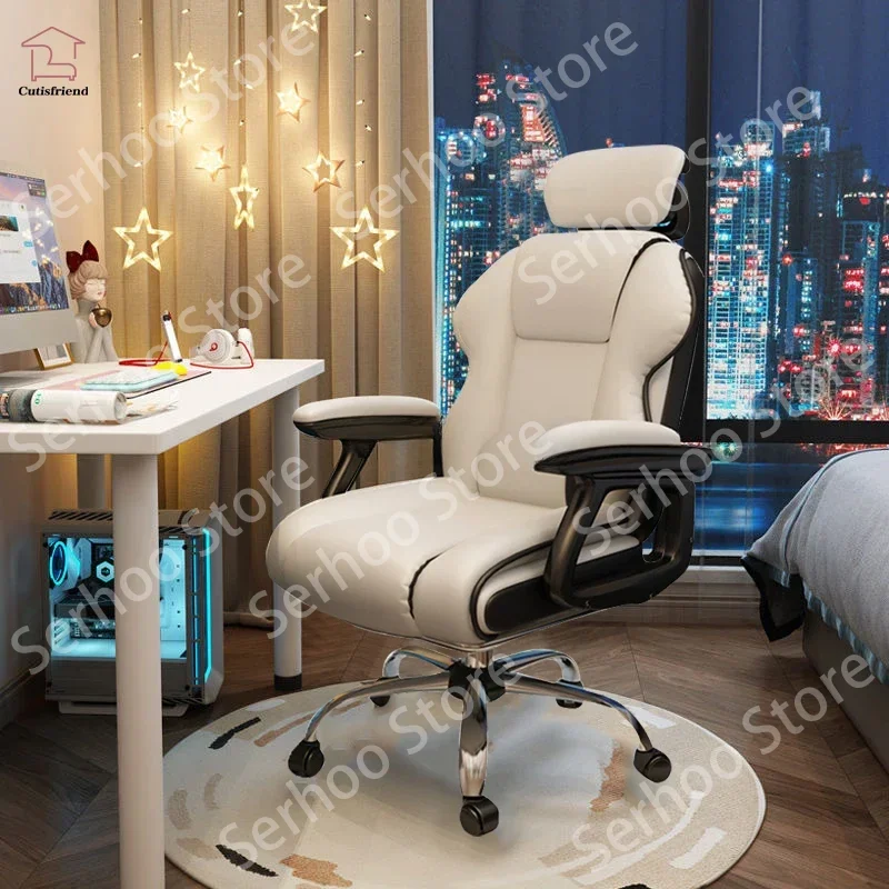 

Ergonomic Gamer Chair with Lumbar Pillow and Footrest Lifting Armrest Swivel Leather Fabric Work On Office or Home