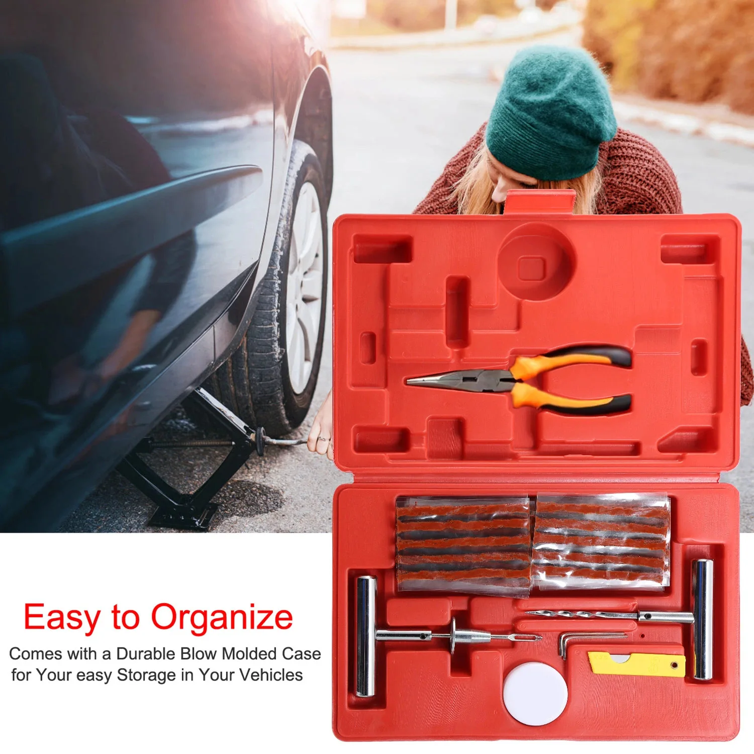 For Cars Trucks Flat Tire Puncture Repair Tools iMounTEK 58 Pcs Universal Tire Repair Tools Kit