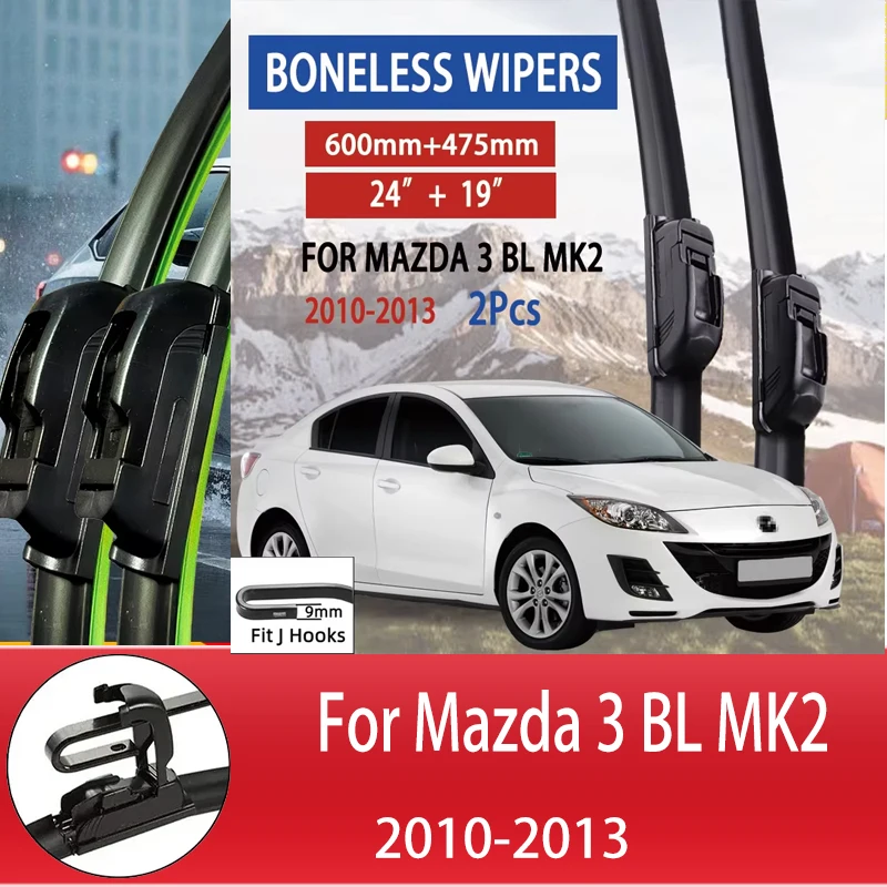 

For Mazda 3 BL MK2 2010-2013 Car Wiper U-type Soft Rubber Boneless Wiper Quiet Durable Automotive Wiper 24"+19" 2011 2012
