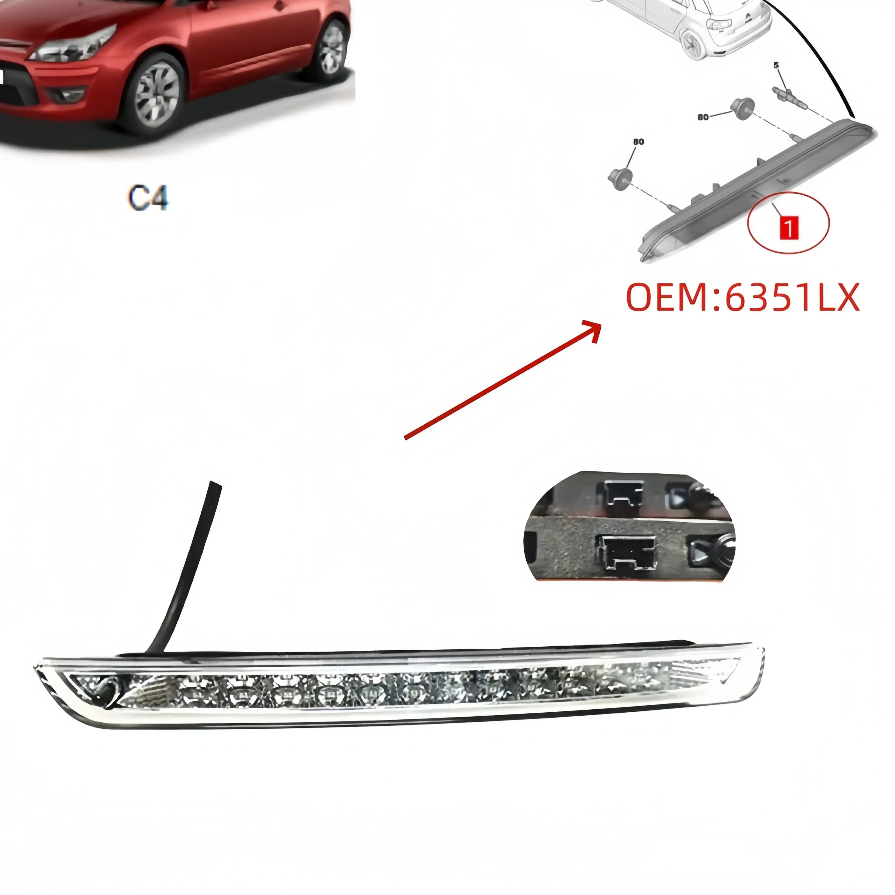 6351LX Supplementary Stop Light Suitable for Peugeot 2008 308 T9 508 Citroen C4 Picasso Brake light on trunk