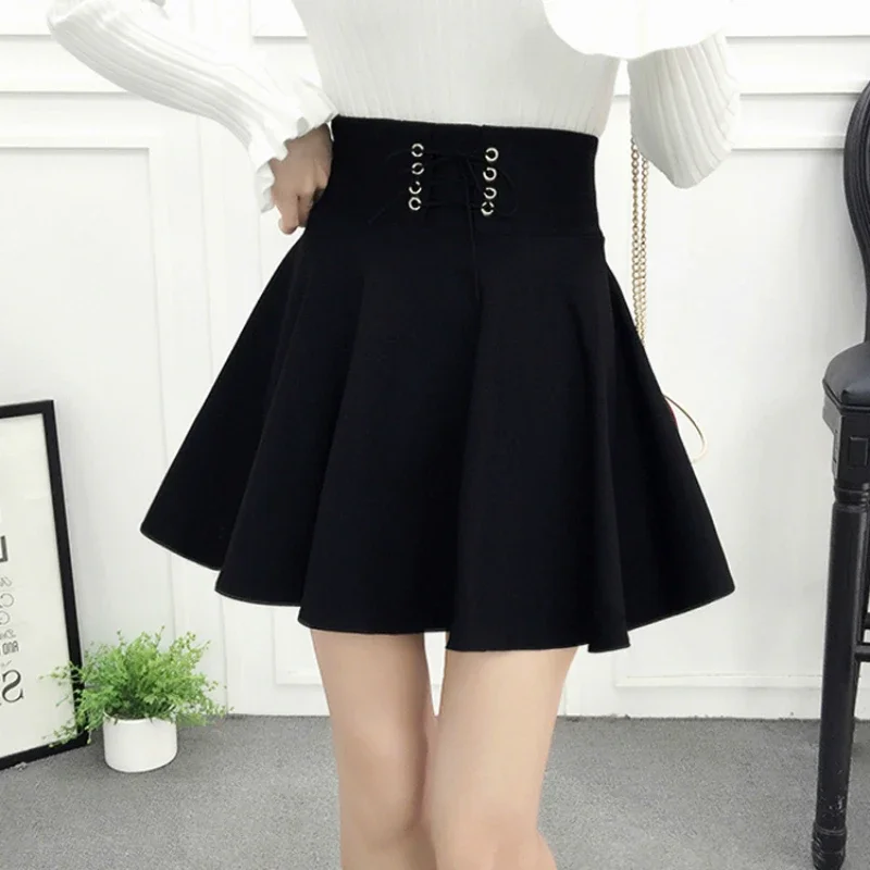 

Skirts Women Summer Lace-up Black A-line Tutu-skirt Preppy-style Pleated Students All-match Elegant Simple High-waist Trendy New