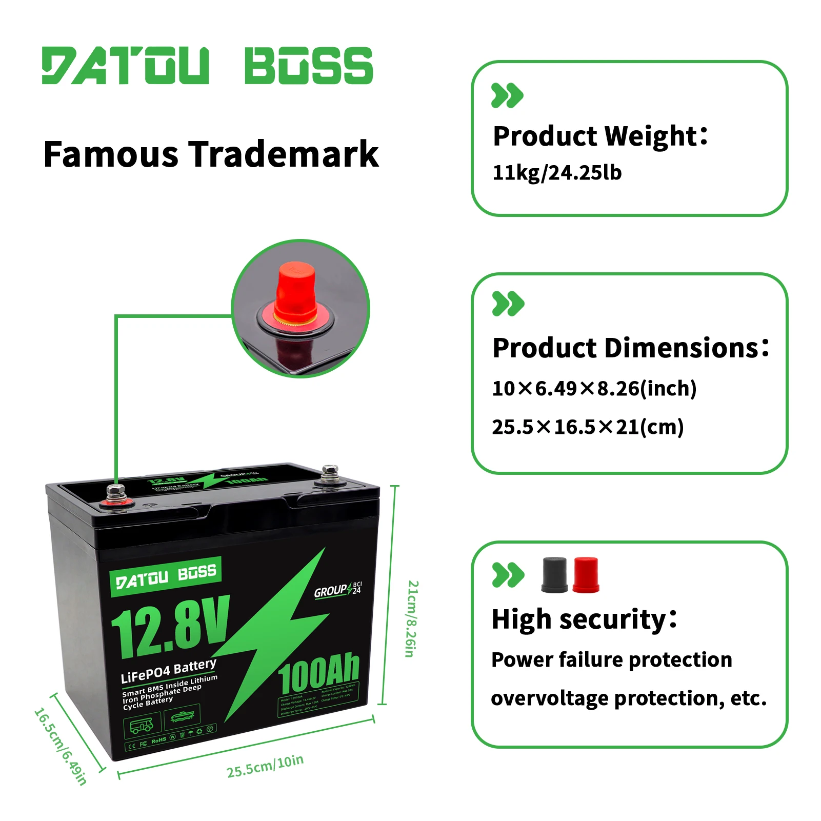 MFUZOP 12V 100Ah LiFePO4 Battery with Low-Temp Protection, Built-in 100A BMS, Max. 15000 Cycles, Perfect for Trolling Motors, RV image 4