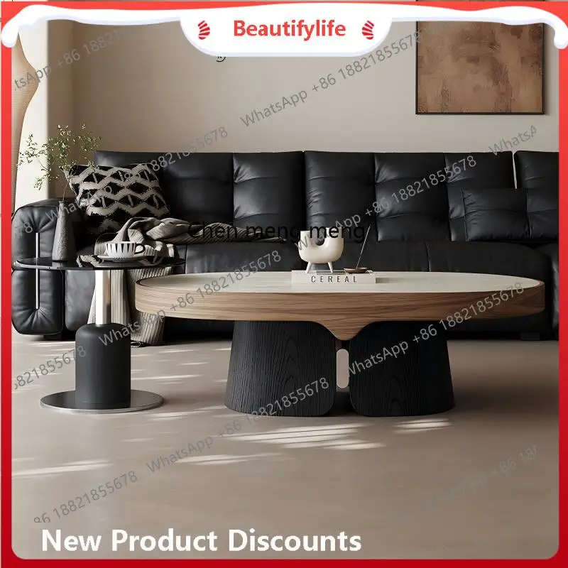 

Medieval style solid wood coffee table combination new living room household small apartment oval travertine coffee table H