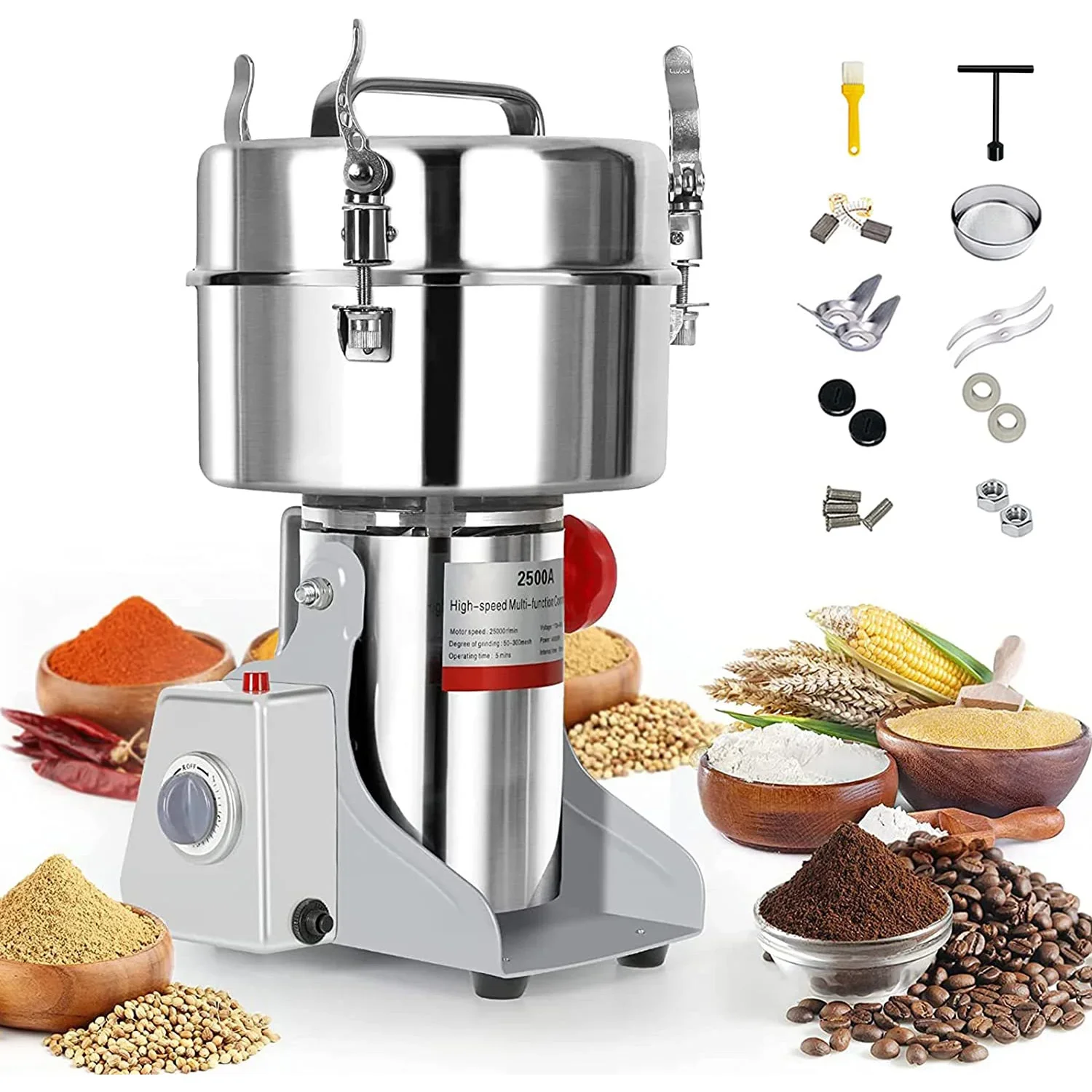 2500g Commercial Spice Grinder Electric Grain Grinder Mill Grinding Machine for Dry Grains Spices Coffee Flour Mill Pulverizer