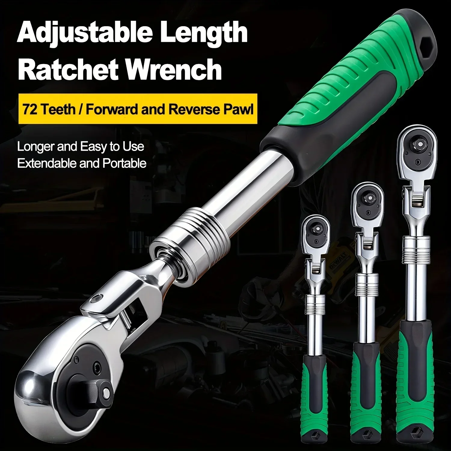 Telescopic Socket Ratchet Wrench for Automotive Repair Adjustable Head Ratchet Set Tooth Quick Release Wrench Manual Tool