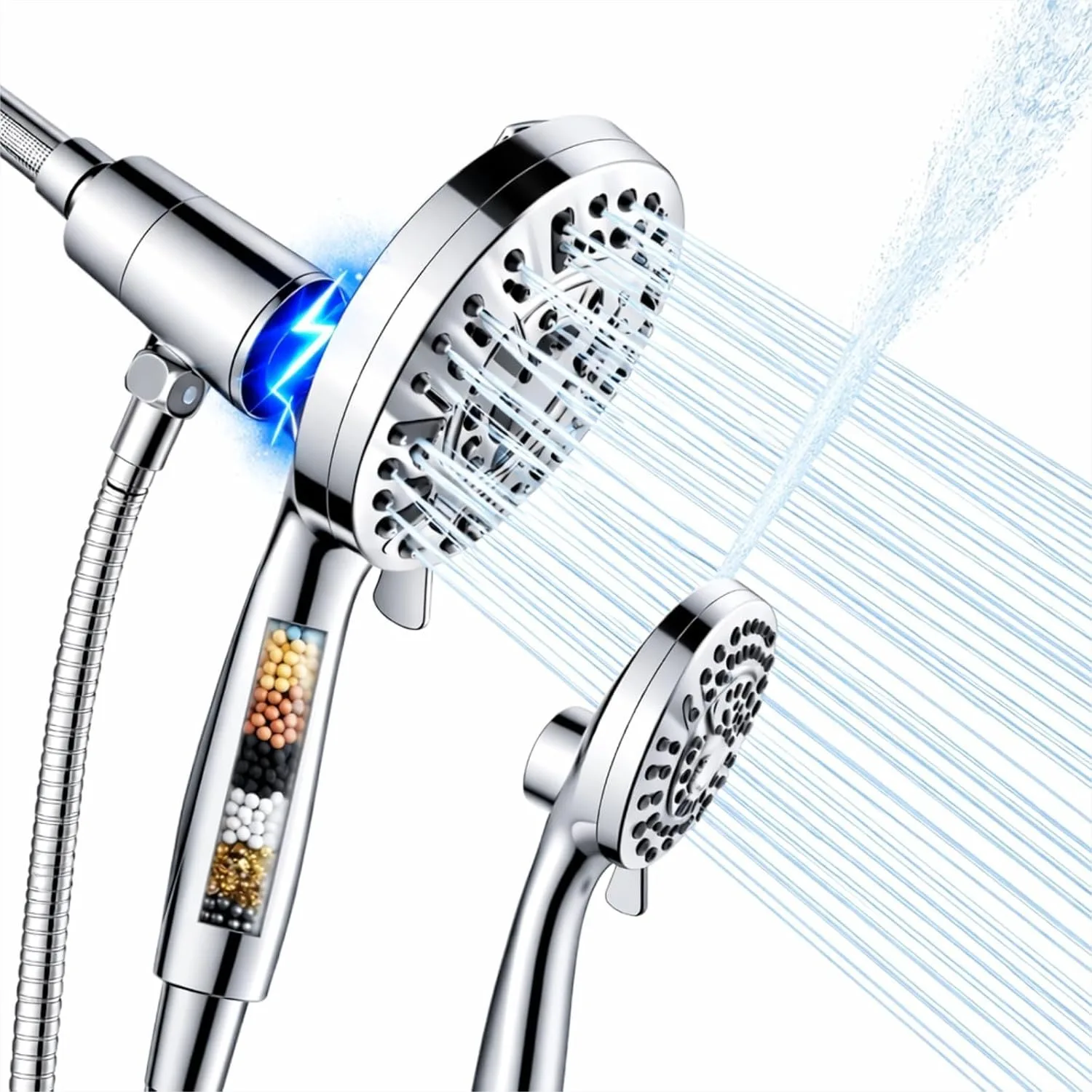 Magnetic Handheld Shower Head with Filter High Pressure 10-Spray-Mode Detachable with 60-Inch Hose for Low Water Pressure