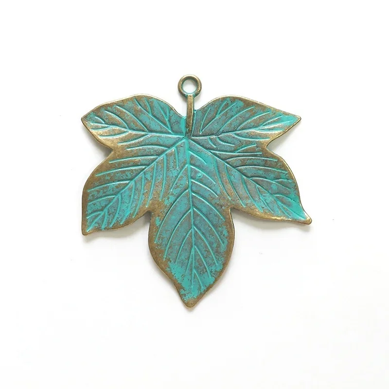 New 2pcs 60*58MM Retro Patina Plated Zinc Alloy Green Big Maple Leaf Charms Pendants for DIY Handmade Materials Accessories