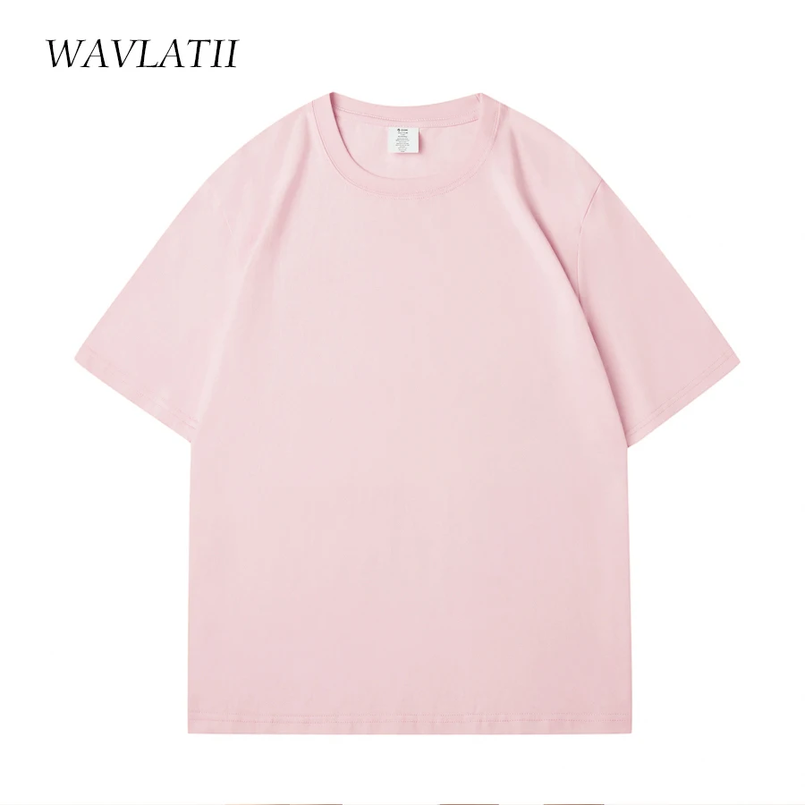 WAVLATII Women New 100% Cotton Solid T shirts Female Pink White Casual Summer Tees Lady Oversized Short Sleeve Tops WT2401