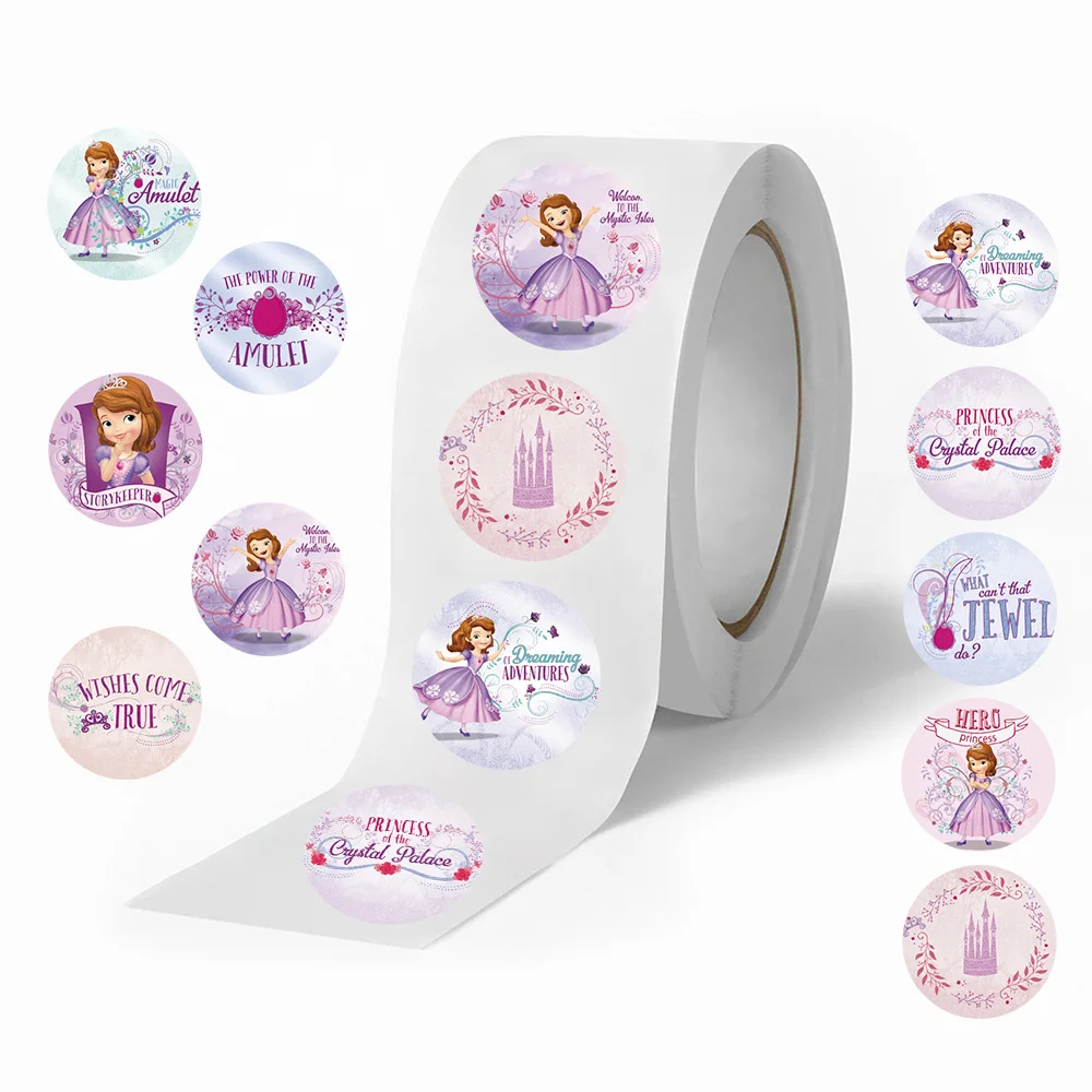 500pcs/Roll Kawaii Disney Princess Sofia Cartoon Sealing Stickers Decorative Journal Luggage  Waterproof DIY Sticker Labels Toys