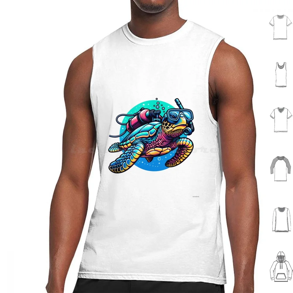 Scuba Turtle Tank Tops Vest Sleeveless Scuba Turtle Scuba Ocean Underwater Dive Diver Sea Sea Turtle Fish Shark Vintage