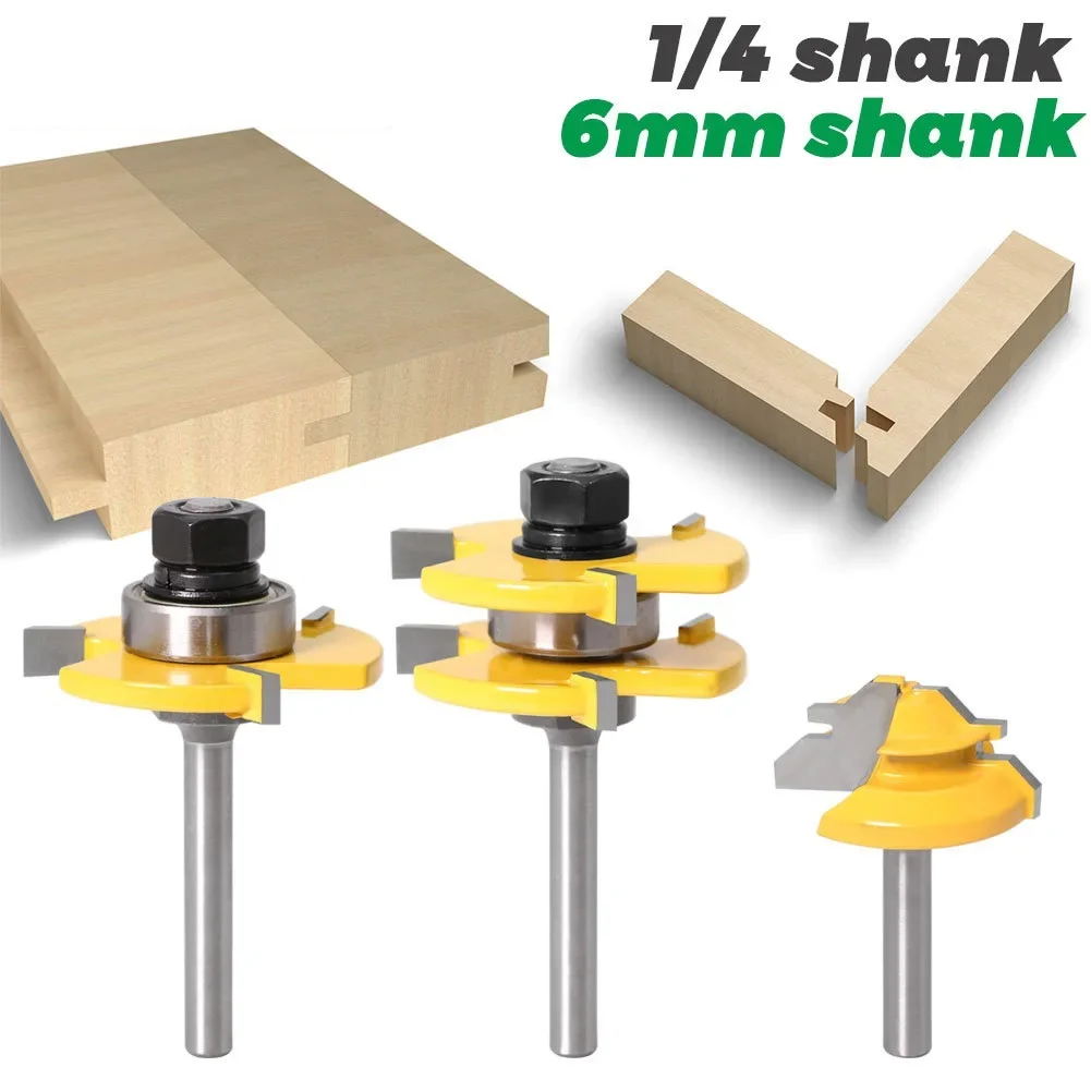 3 pc 6mm 1/4 Shank high quality Tongue & Groove Joint Assembly Router Bit 1Pc 45 Degree Lock Miter Route bit woodworking tools