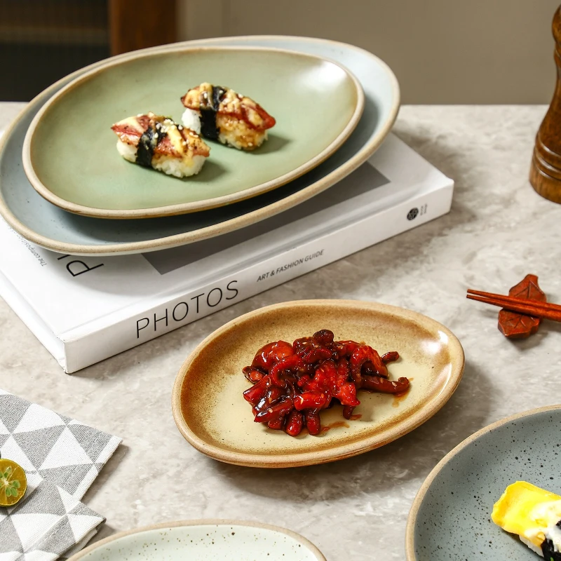 

YJQ Japanese Stoneware Dish Hot Pot Restaurant Barbecue Dim Sum Plate Commercial Ceramic Tableware
