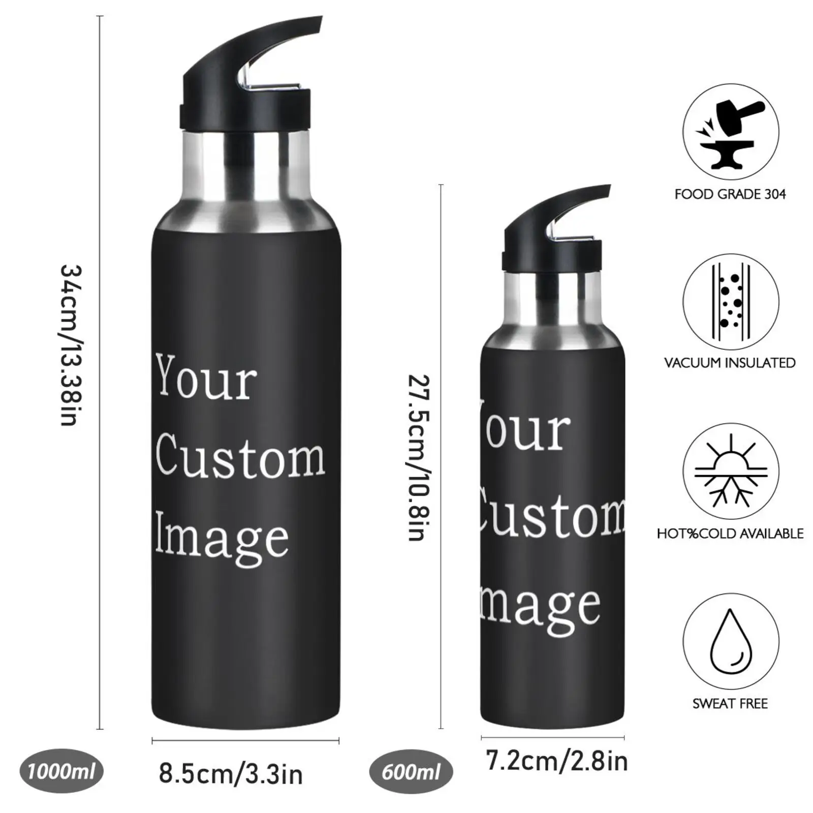 Personizal Custom Double Wall Thermos Sport Bottle Stainless Steel Leak Proof Portable Water Bottle Cycling Hiking Hot Cold Cup