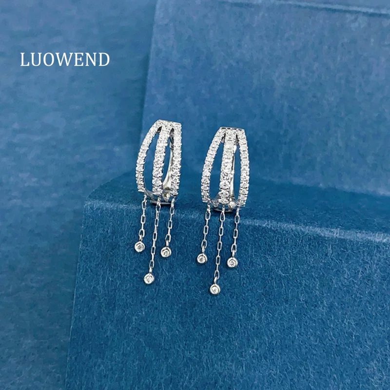 

Серьги LUOWEND из 100% белого золота 18 карат, романтические серьги с кисточками в форме 0,40 карата, серьги-кольца с настоящими натуральными бриллиантами для женщин, изящные ювелирные изделия