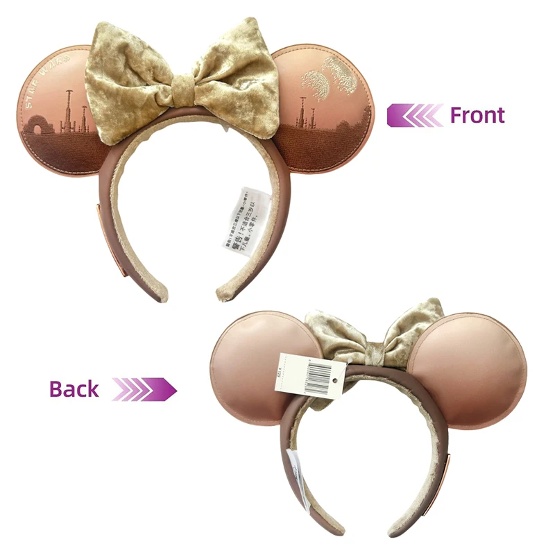 Disney Mickey Mouse Ears Headband 2025 PU Leather Embroidery Bow Minnie Ear Headwear for Adult Kids Holiday Hairband