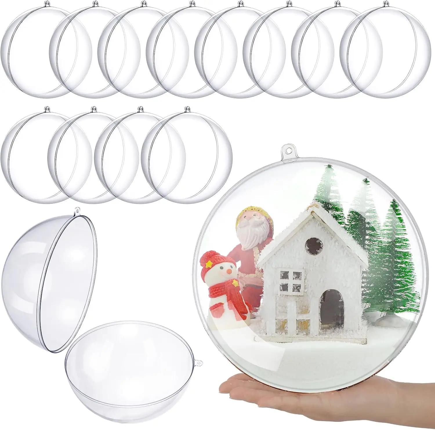 15 Pack Large Clear Fillable Christmas Ornaments, 7.87 Inch DIY Craft Balls, Shatterproof Plastic for Holiday Decor