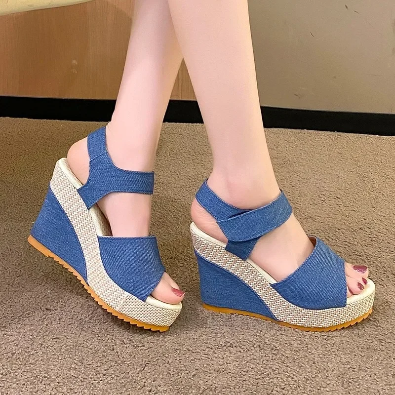 New Women Fashion Summer Platform Wedge Sandals Ankle Strap Fish Mouth Espadrilles Sandals Sandalias Femininas Sandalen Sandales