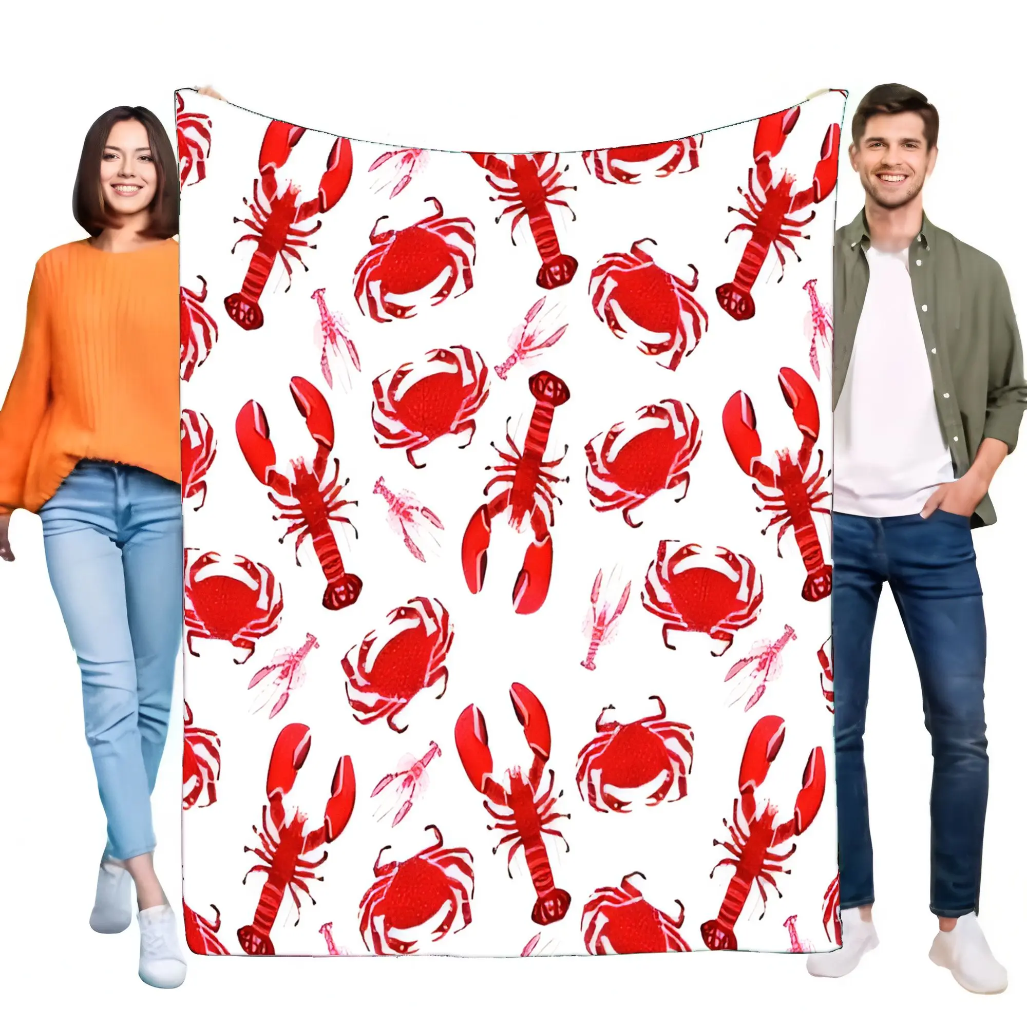 Red Lobster Crab Ocean Seafood Pattern Soft Flannel Fleece Blanket, Cozy Warm Lightweight Throw Bedding Sofa Couch Decor Gift!