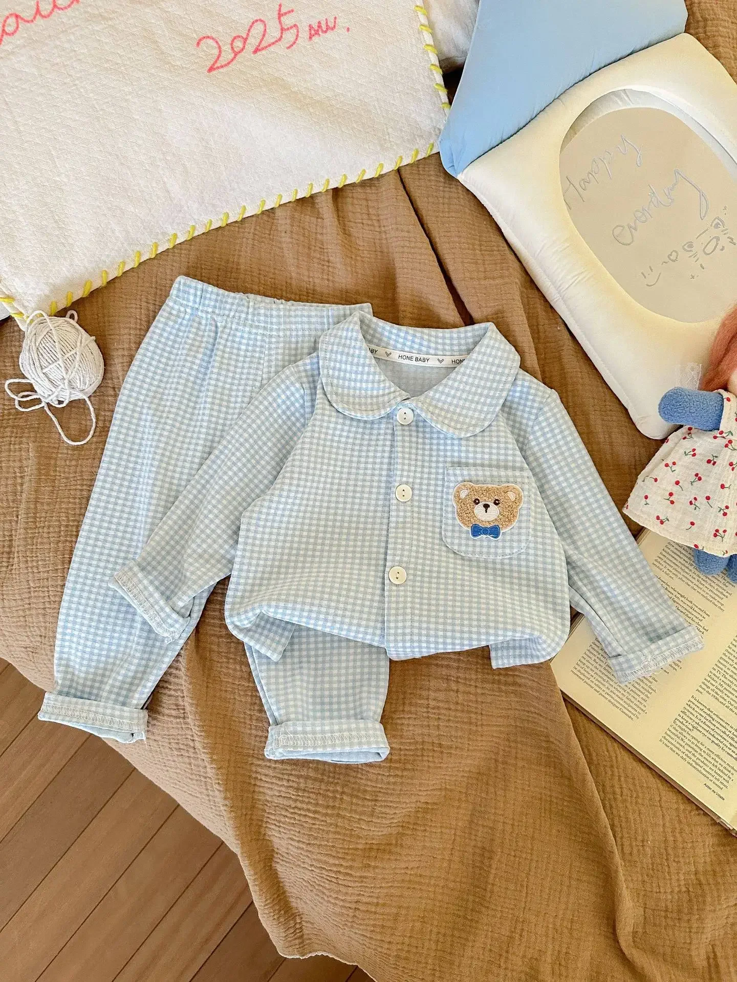 2026 Herbst-Pyjama-Set für Kinder, Lässiges Kariertes Langarm-Hemd mit Revers und Hose, Jugend-Schlafanzug-Bekleidungsset – Detail 27