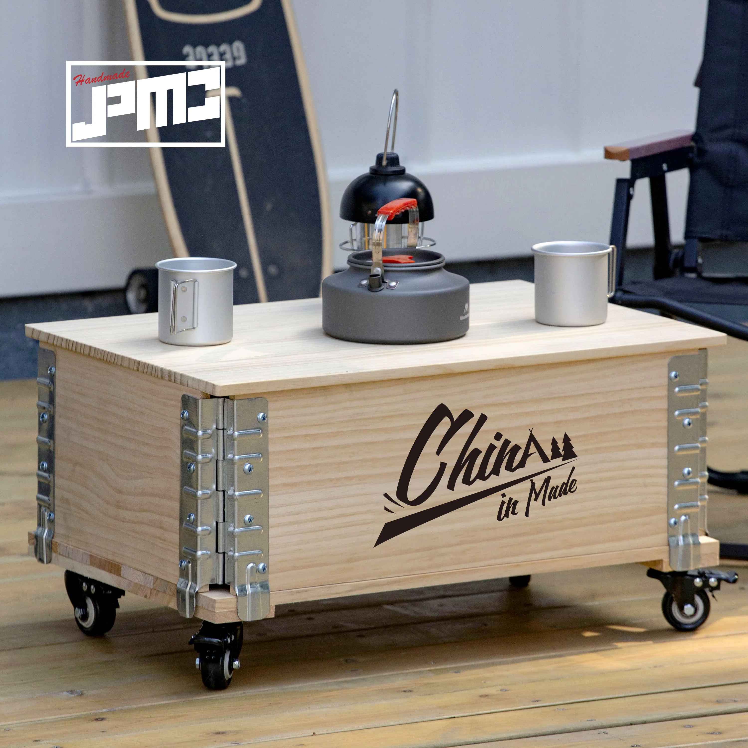 

Vintage Wood Tea Table, Double-Layer Outdoor Camping Coffee Table, Minimalist Storage Chest, Multifunctional Living Room Desk