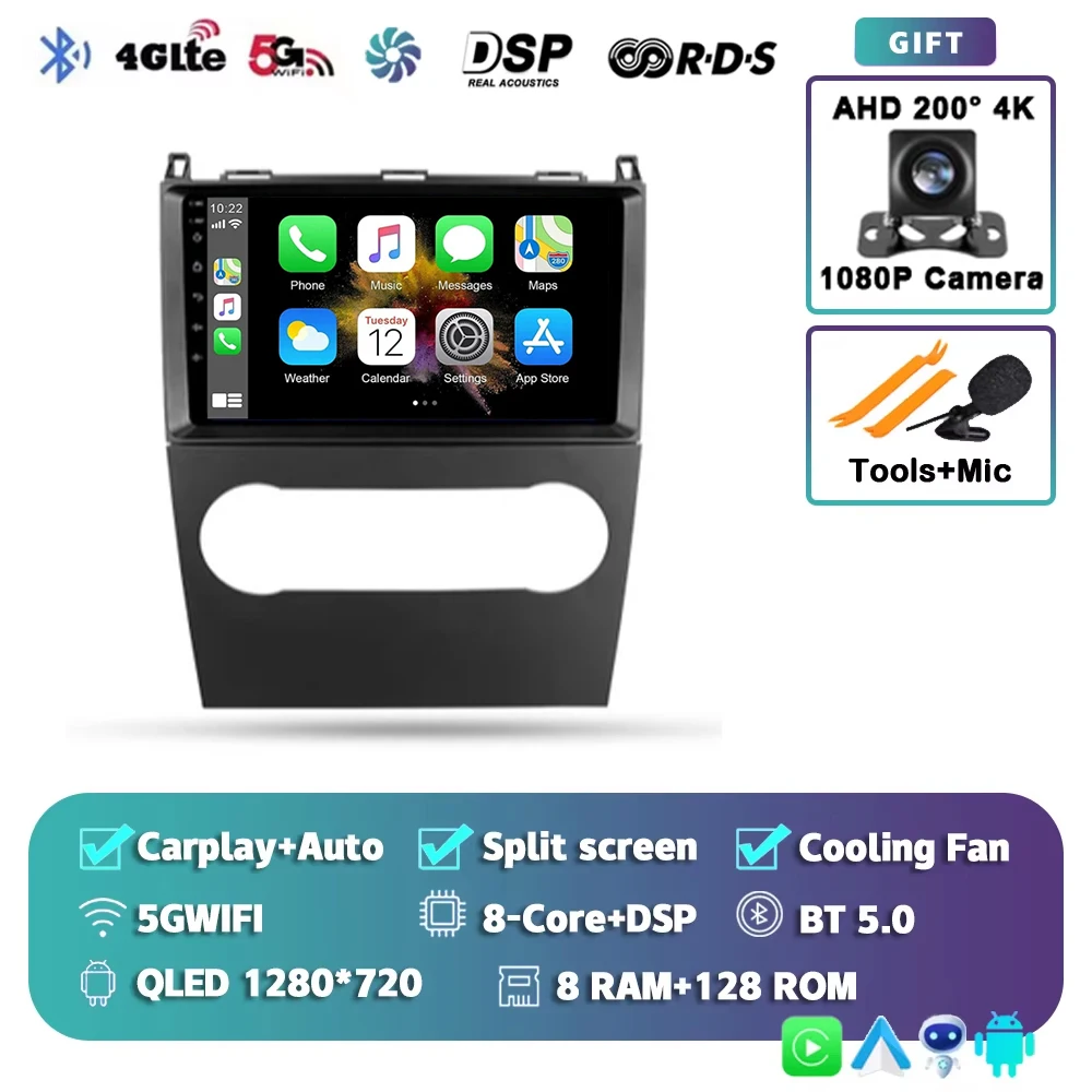 Voor Mercedes-Benz A-Klasse 2 W169 C169 2004 - 2012 2K 12+256 QLED Android 16 CarPlay autoradio multimediaspeler GPS stereo