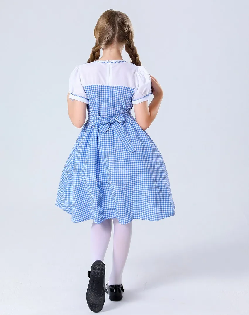 Traditionelles blaues kariertes Oktoberfest-Dirndl-Kostüm für Mädchen, Karnevalsparty, Cosplay-Kostüm – Detail 10