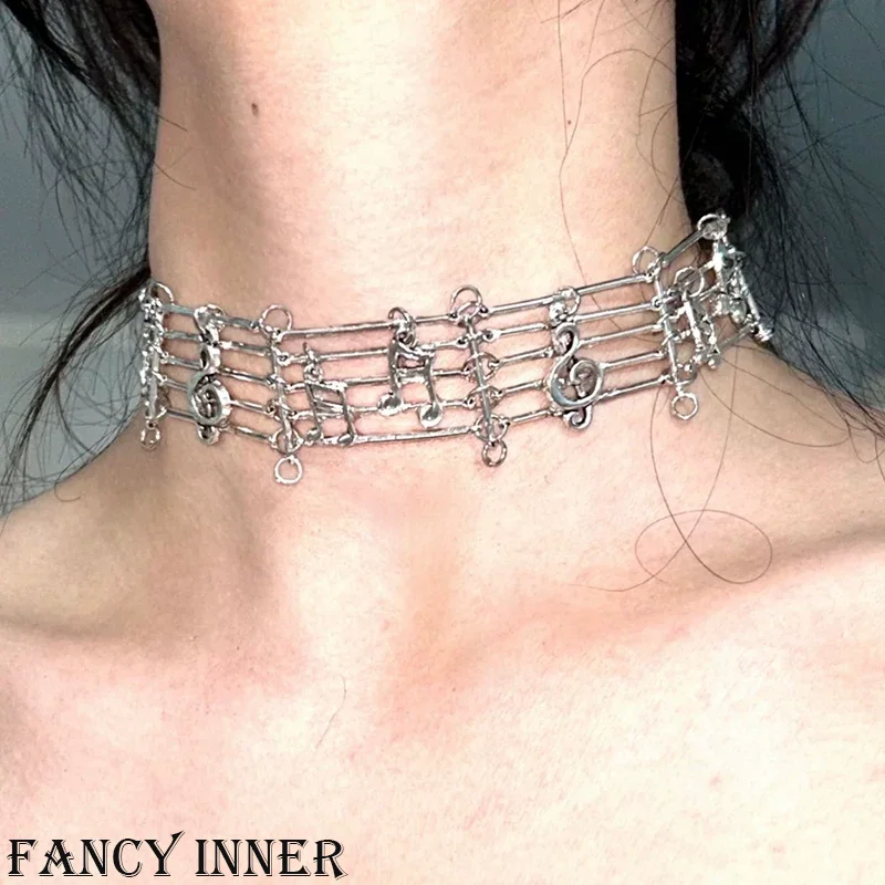 2026 New Metal Choker Five-line Staff Musical Note Vintage Retro Simple Necklace for Women Men Party Jewelry Gift