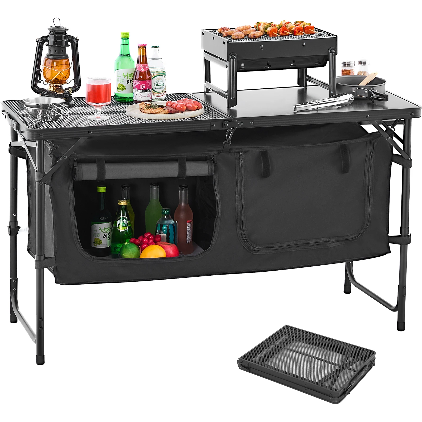 SucceBuy Camping Kitchen Table Outdoor Cooking Table Aluminum Lightweight Portable Cook Station for BBQ Party Picnic RV Travel