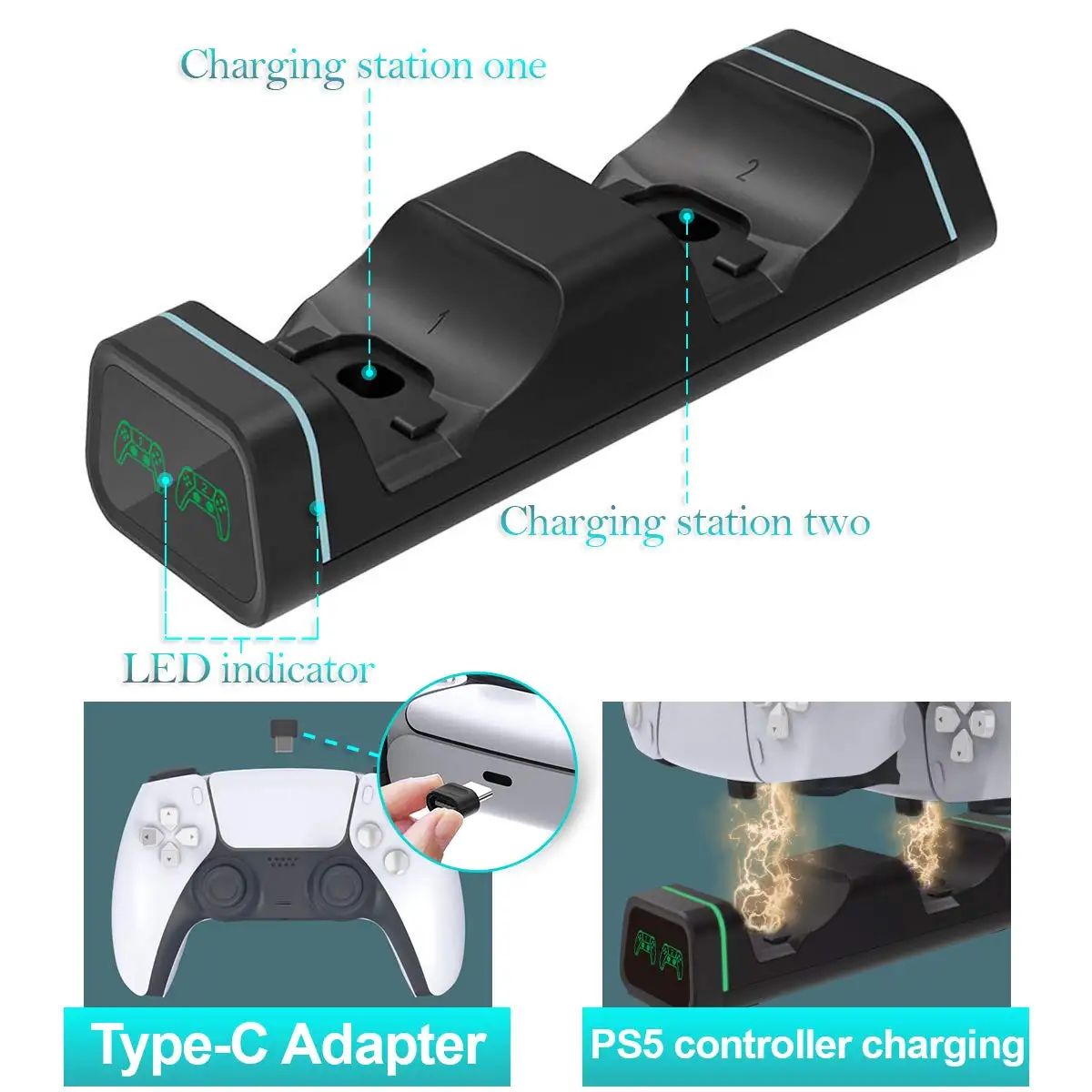 شاحن تحكم مزدوج لسلسلة إكس بوكس S ، X ، PS5 ، نينتندو سويتش برو ، وحدة تحكم جوجل ، قاعدة شحن