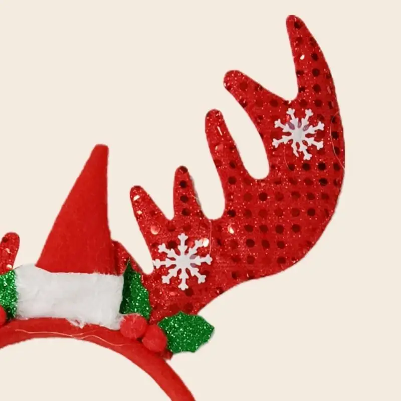 

652F Kids Headband Christmas Party Red Reindeer Antler Headband Hair Band