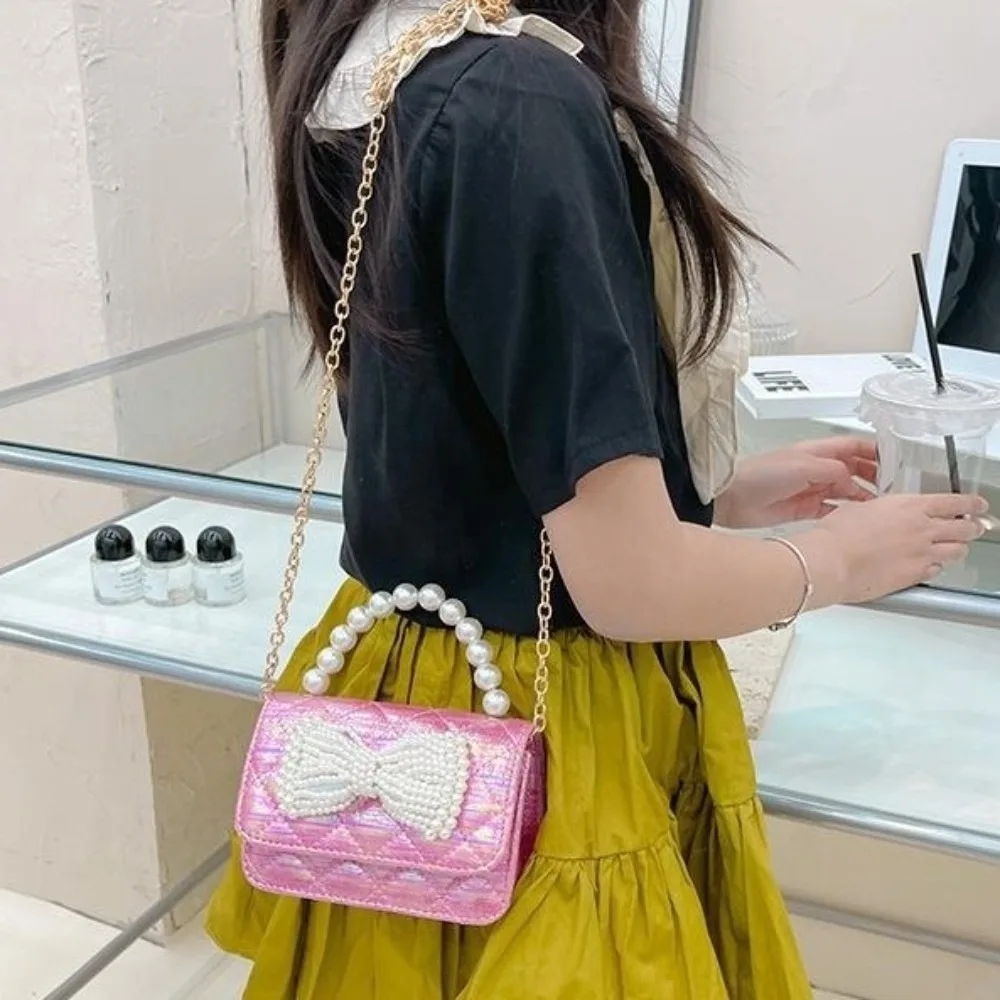 

Simple PU Leather Pearl Handbag Korean Style Solid Color Bow Crossbody Bag Mini Shoulder Bag Children Coin Purse Travel