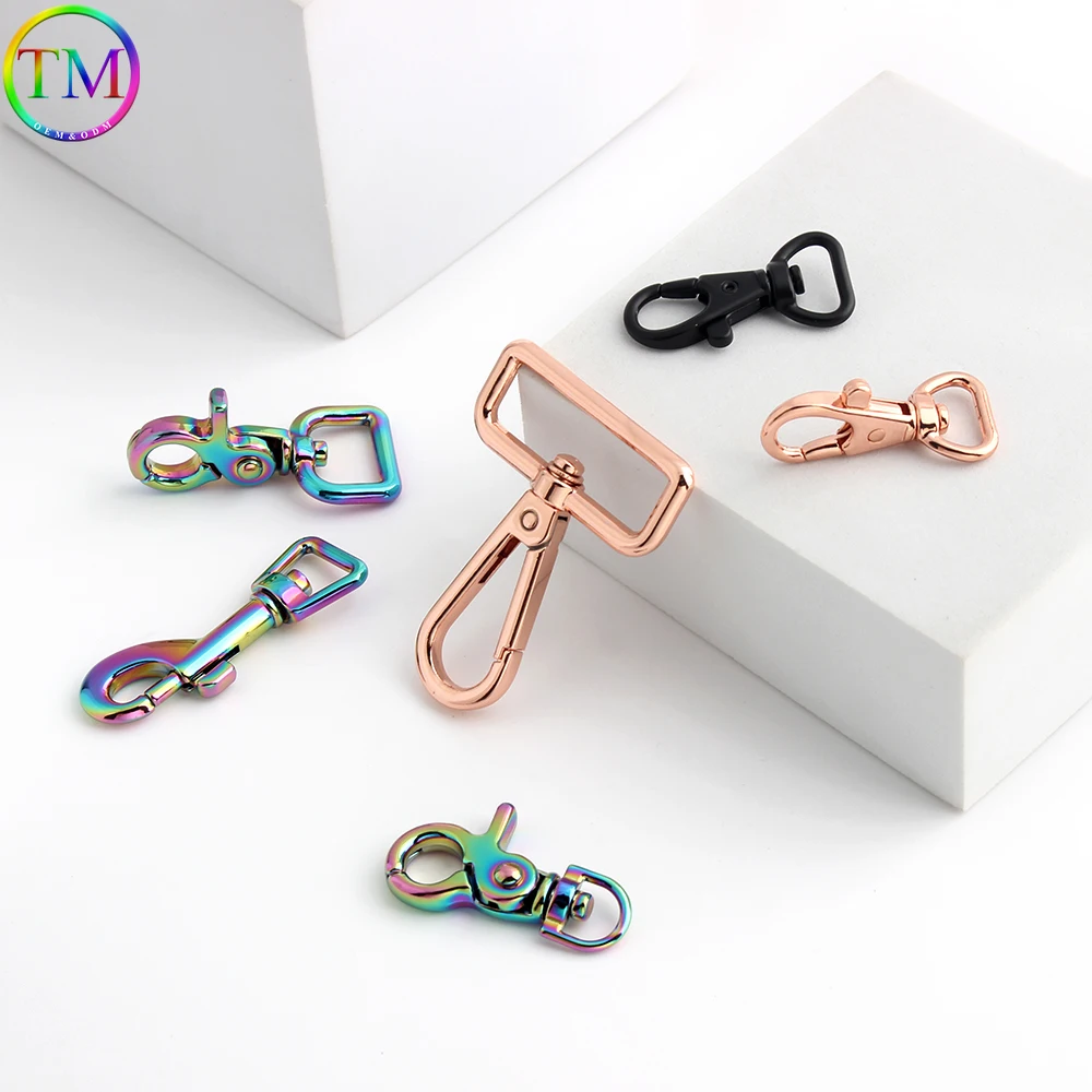 10-100PCS Black/Rainbow Metal Bag Buckle Belt Snap Hook Keychain Rose Gold Snap Buckle Hooks Perfect for Leather DIY Accessories
